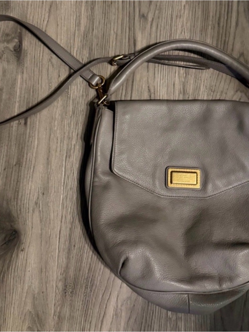 Marc Jacobs Gray Leather Shoulder Bag with Gold Plaque